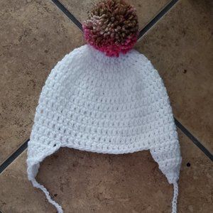 Crochet White Baby Hat with Earflaps/New